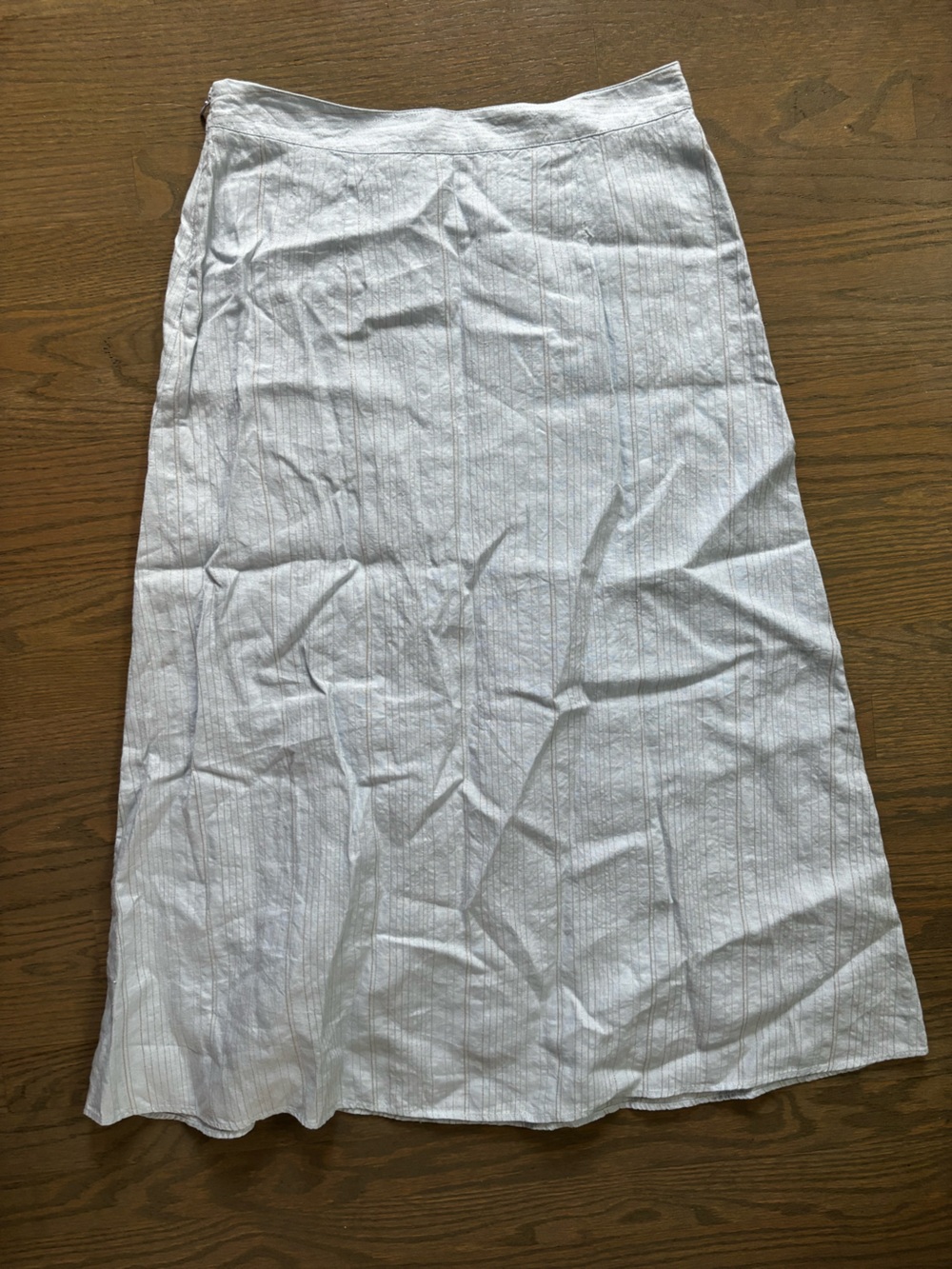 NWOT Talbots linen midi skirt light blue silver stripes women’s size 8 petites